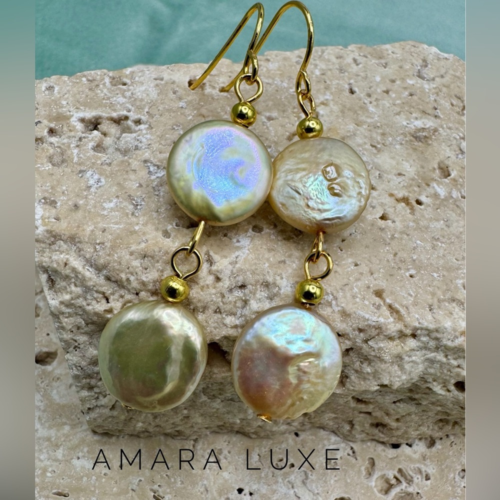Light Gold Flat Coin Pearl Dangles